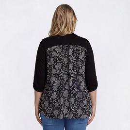 Plus Size Cure Roll Tab Sleeve Floral Chiffon Back Cardigan