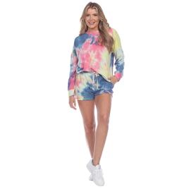 Womens White Mark Tie-Dye Lounge Top And Shorts Set