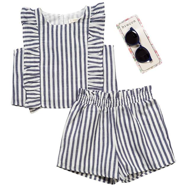 Girls (4-6x) BTween® Striped Ruffled Top & Shorts Set