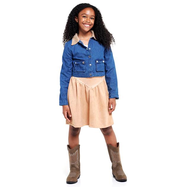Girls (7-12) Little Lass® 2pc. Faux Suede Dress with Denim Jacket