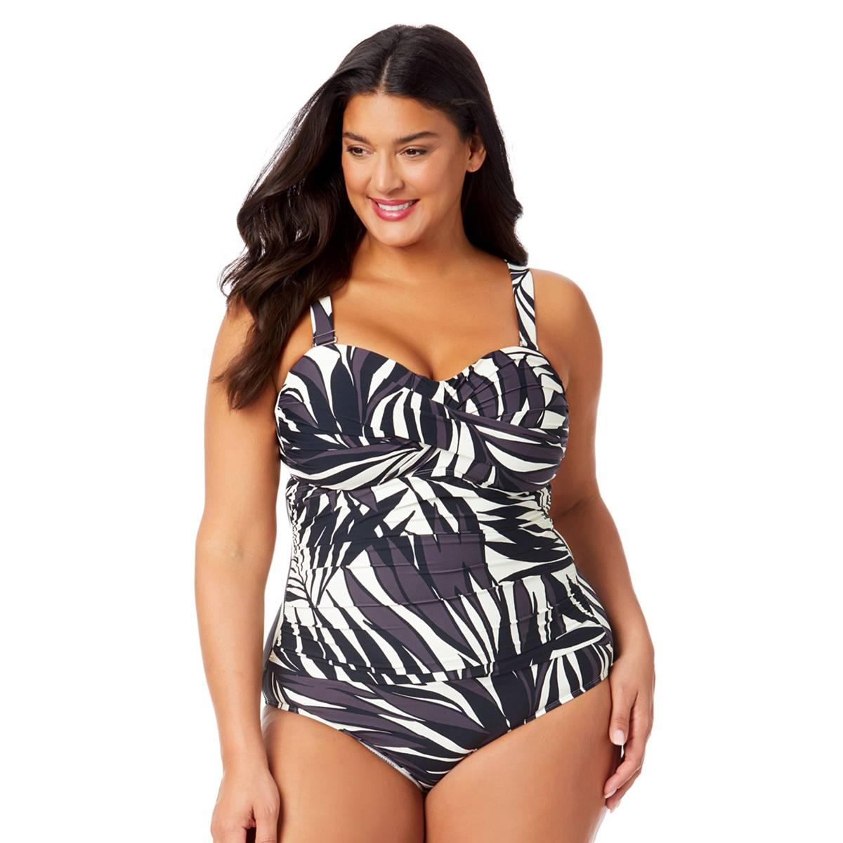 Plus Size Anne Cole Palm Chic Twist Shirred 1Piece Bandeau