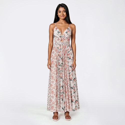 Juniors Angie Twist Front Key Hole Floral Maxi Dress