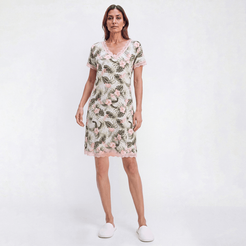 Womens Rene Rofe(R) Short Sleeve Floral Palm Nightshirt