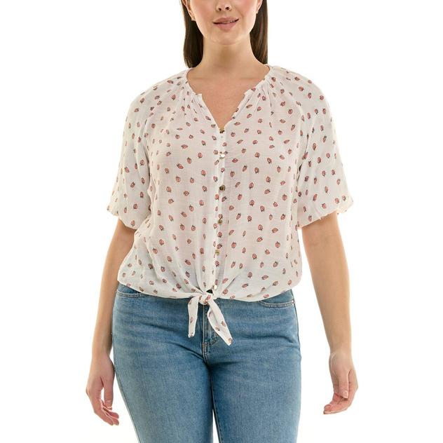 Womens Zac & Rachel Short Puff Sleeve Strawberry Blouse