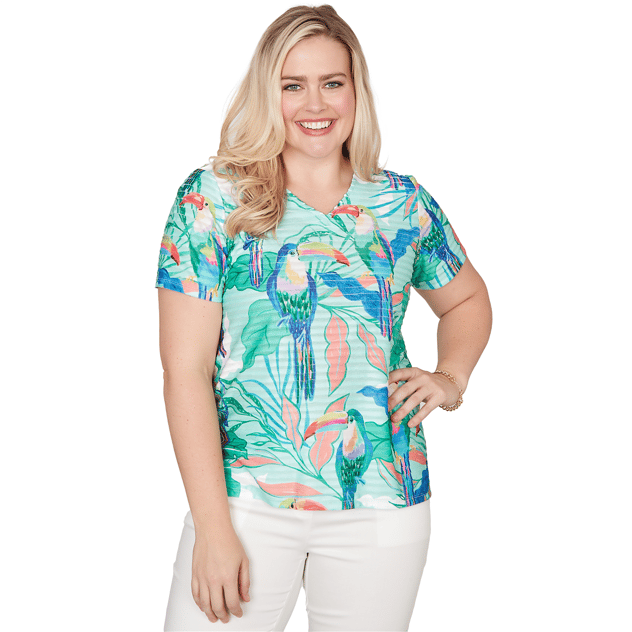 Womens Alfred Dunner Resort Living Short Sleeve Toucan Tee