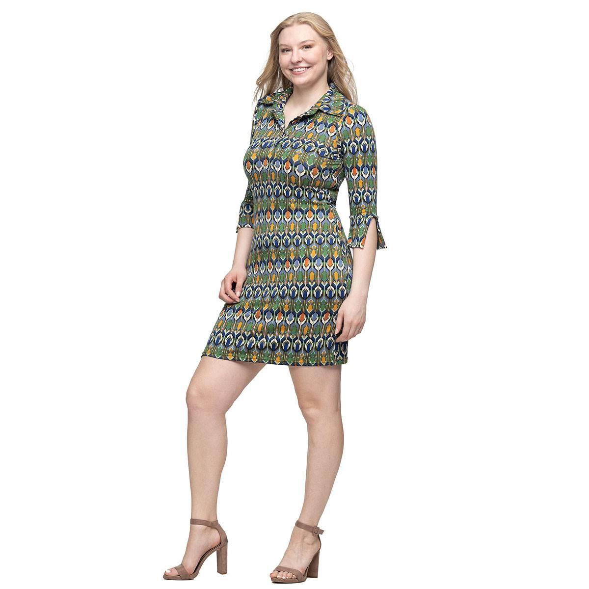 Womens 24/7 Comfort Apparel Green Geometric Collar Mini Dress