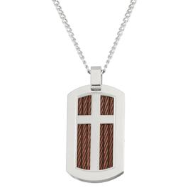 Mens Forever New Stainless Steel Cable Wire Cross Dog Tag Pendant