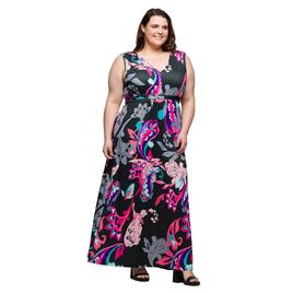 Plus Size 24/7 Comfort Apparel Black/Pink Empire Waist Maxi Dress