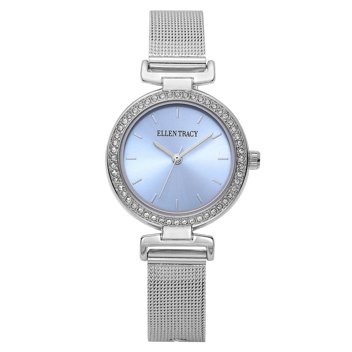 Womens Ellen Tracy Silver-Tone Crystal Bezel Mesh Watch - ET5460S