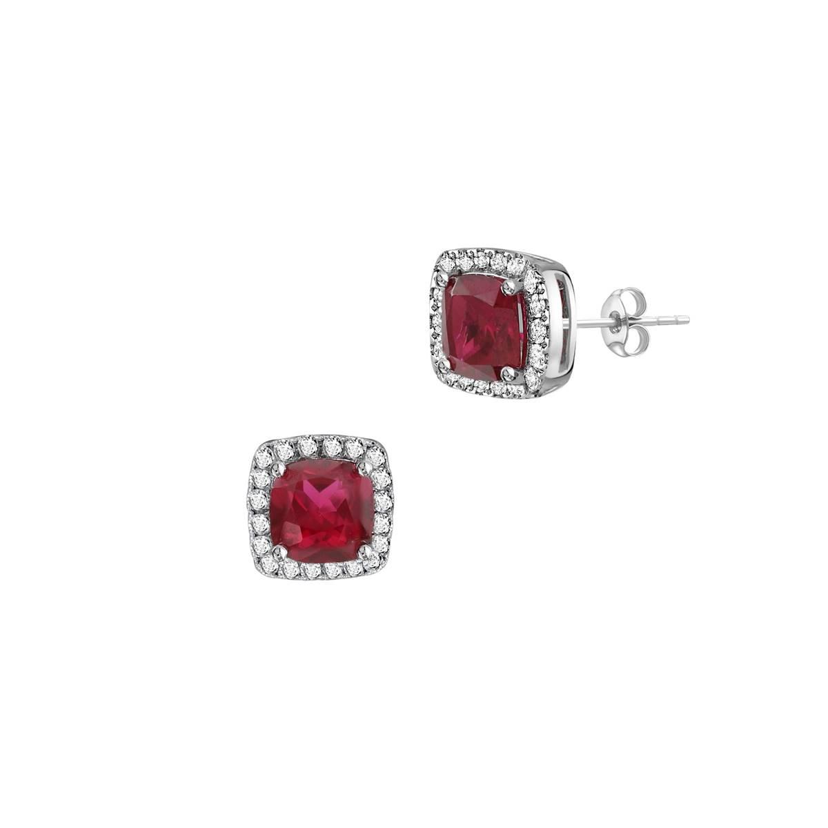 Gemstone Classics(tm) Silver Created Ruby/Sapphire Stud Earrings