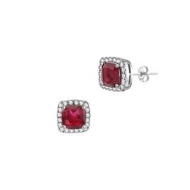 Gemstone Classics(tm) Silver Created Ruby/Sapphire Stud Earrings