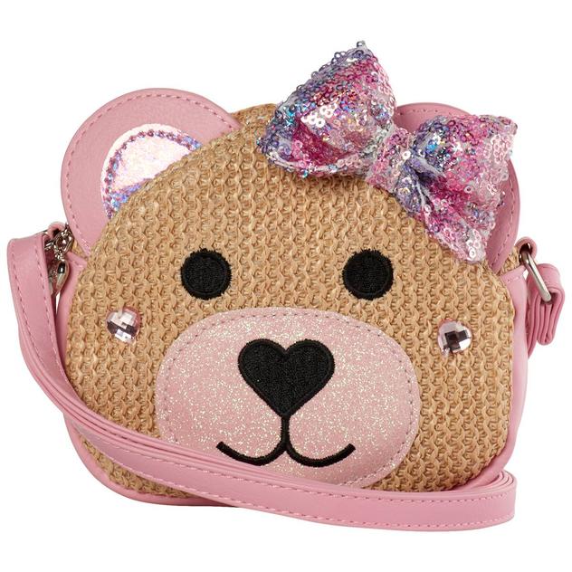 Girls OMG Winny Teddy Bear Straw Crossbody Bag