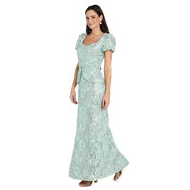 Womens R&M Richards Short Puff Sleeve Floral Sequin Gown