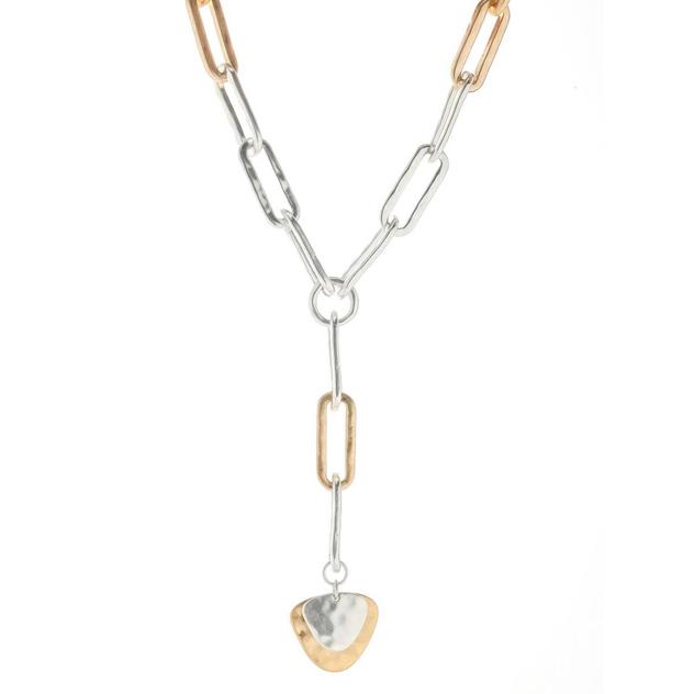 Bella Uno Worn Two-Tone  Paperclip Chain Link Pendant Y-Necklace