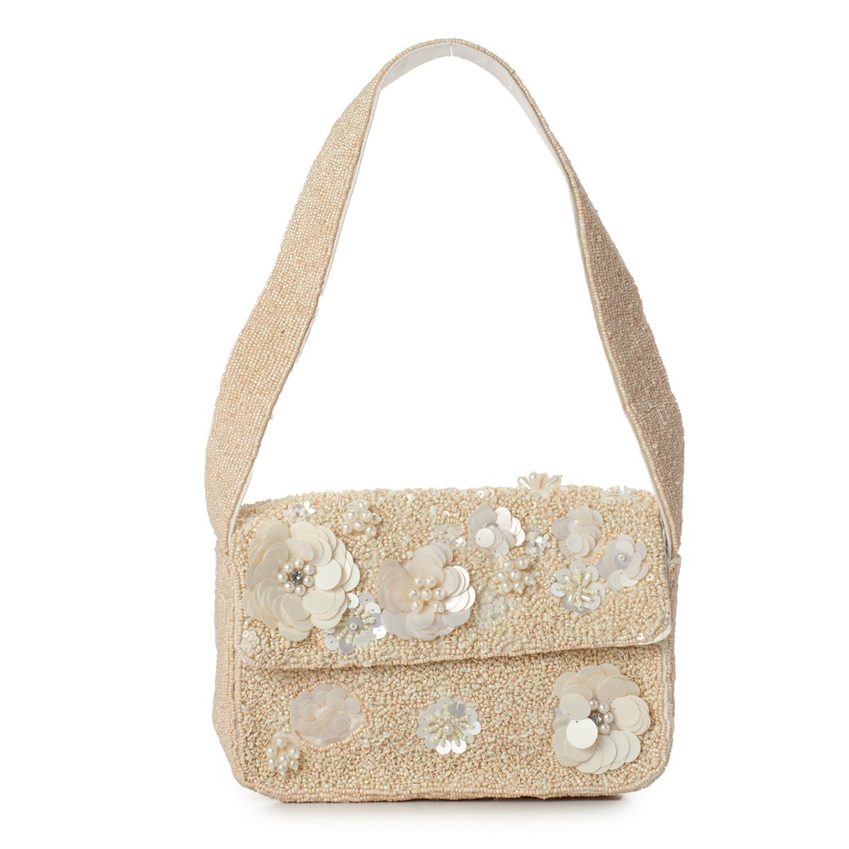 SOL and MER Beaded 3D Floral Pearl Shoulder Bag