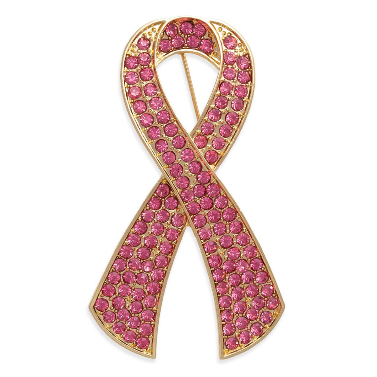 Breast Cancer Awareness Pink Rhinestone Ribbon Pin
