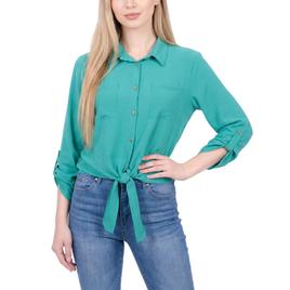 Womens NY Collection 3/4 Sleeve Roll Tab Casual Button Down