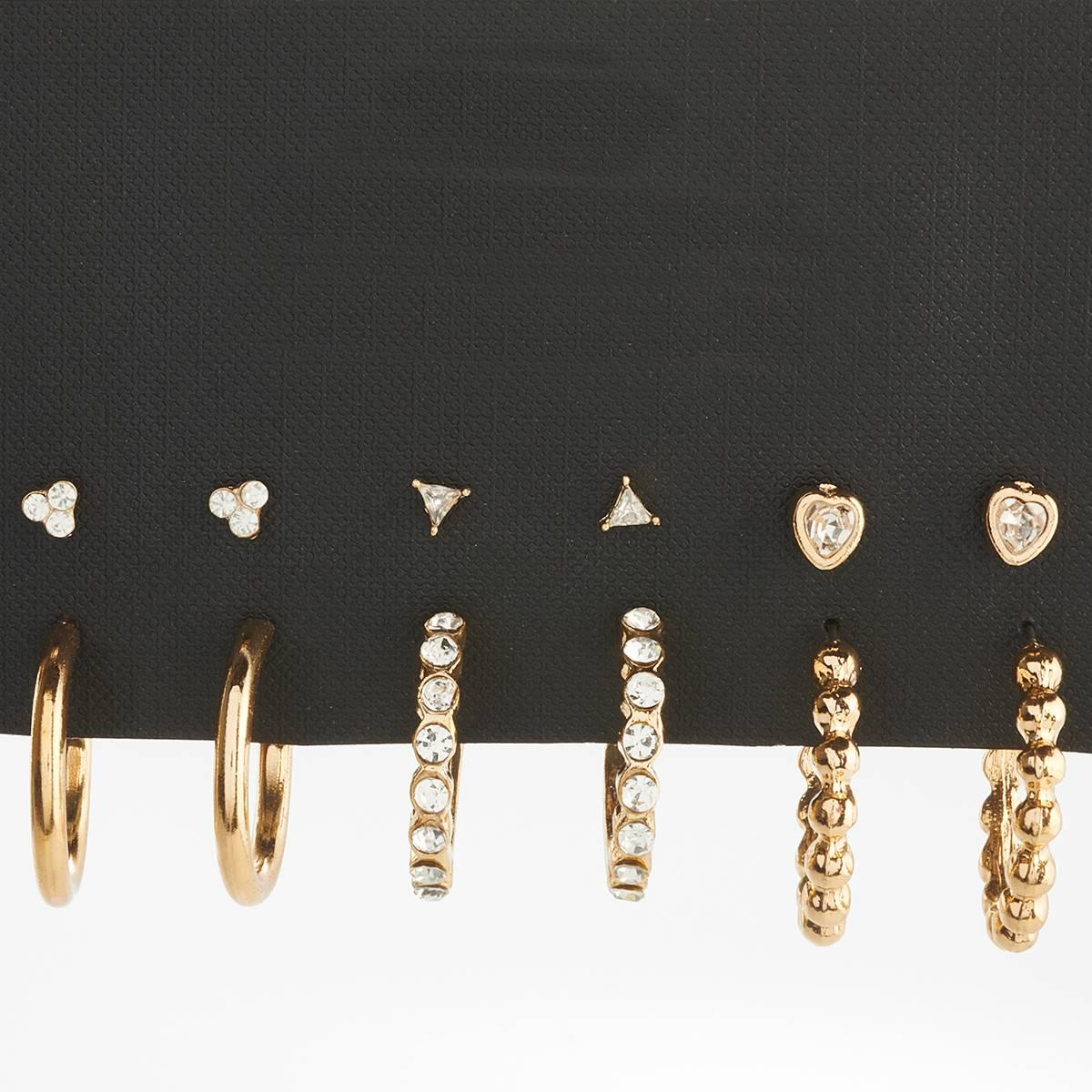 Ashley 6pr. Gold Plated Earrings with Glass Stones & Hearts