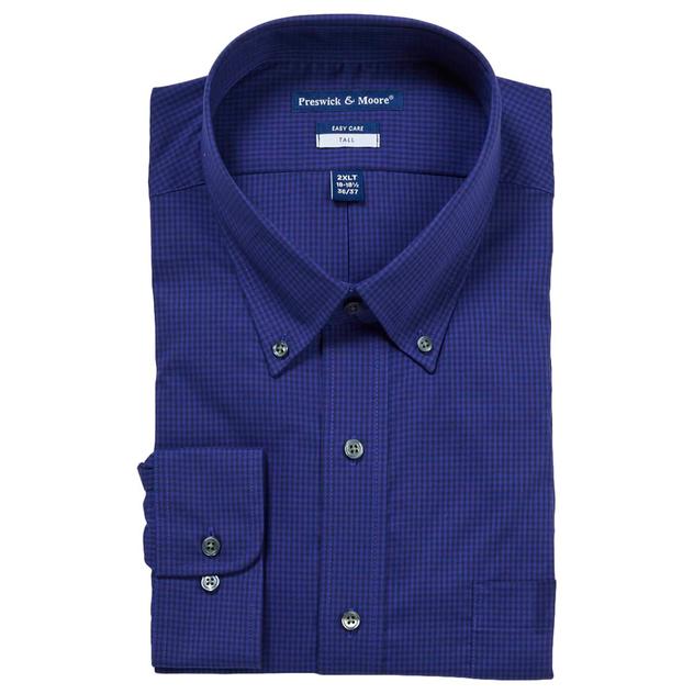 Mens Big & Tall Preswick & Moore® Checkered Dress Shirt - Blue