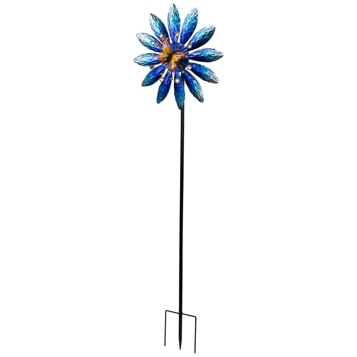 Northlight Seasonal Blue Flower Pinwheel Garden Stake