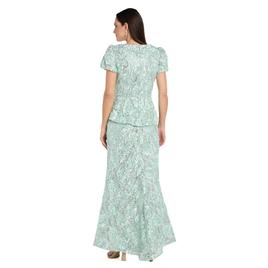 Womens R&M Richards Short Puff Sleeve Floral Sequin Gown