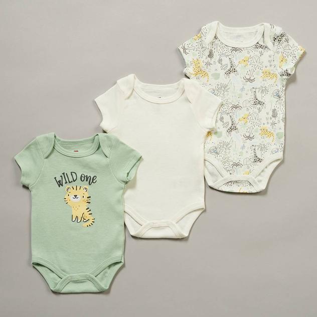Baby Boy (NB-9M) Mini Hop 3pk. Wild One Safari Bodysuits