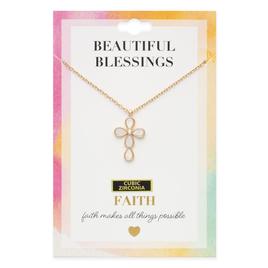 Beautiful Blessings Gold-Tone Mother of Pearl CZ Cross Necklace