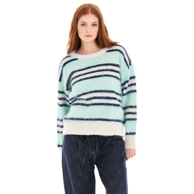 Womens CITY BLUES Long Sleeve Crew Neck Fuzzy Stripe Sweater