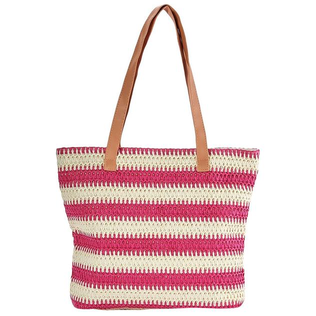 Renshun Striped Straw Tote - Pink/White
