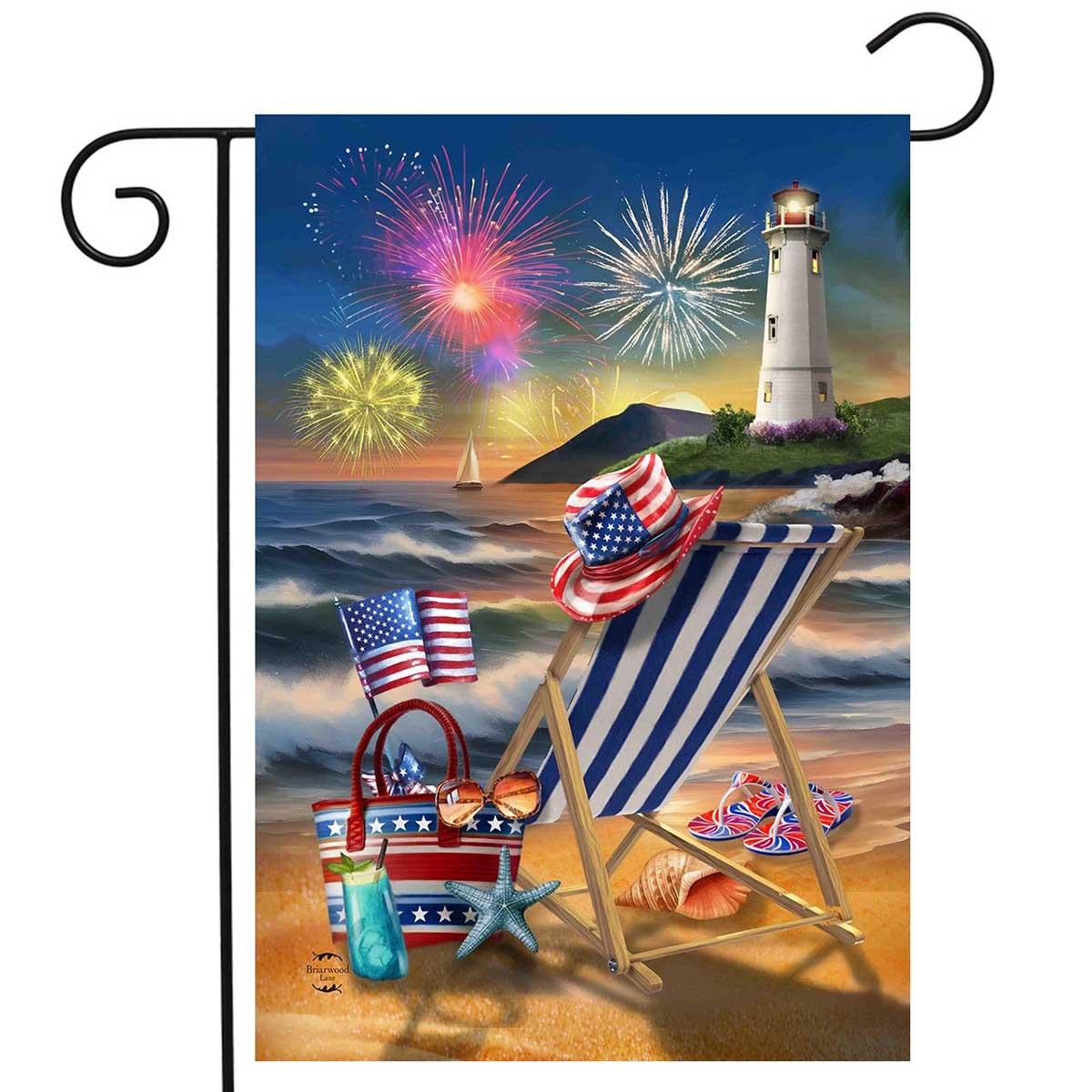 Briarwood Lane Oceanside Fireworks Garden Flag