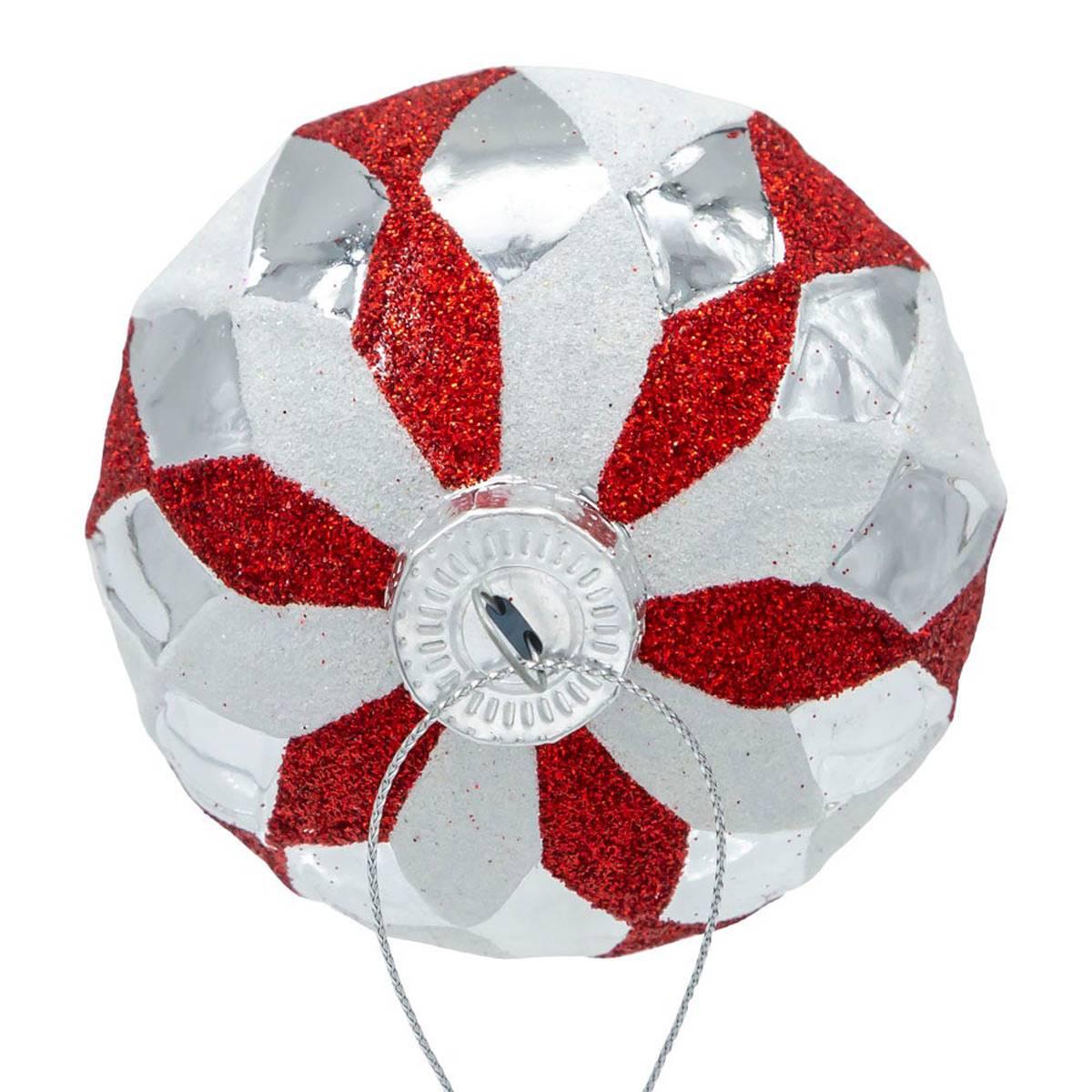 Kurt Adler 80mm Glass Red, White & Silver 6pc.Ball Ornament