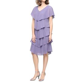 Womens SLNY Capelet Jewel Clasp Tiered Chiffon Dress