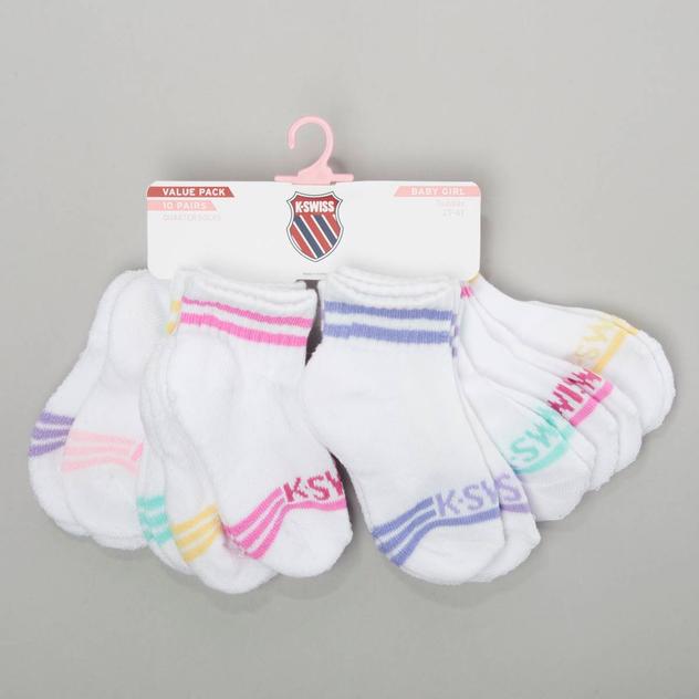 Toddler Girl K-Swiss 10pk. Athletic Stripe Cushion Quarter Socks