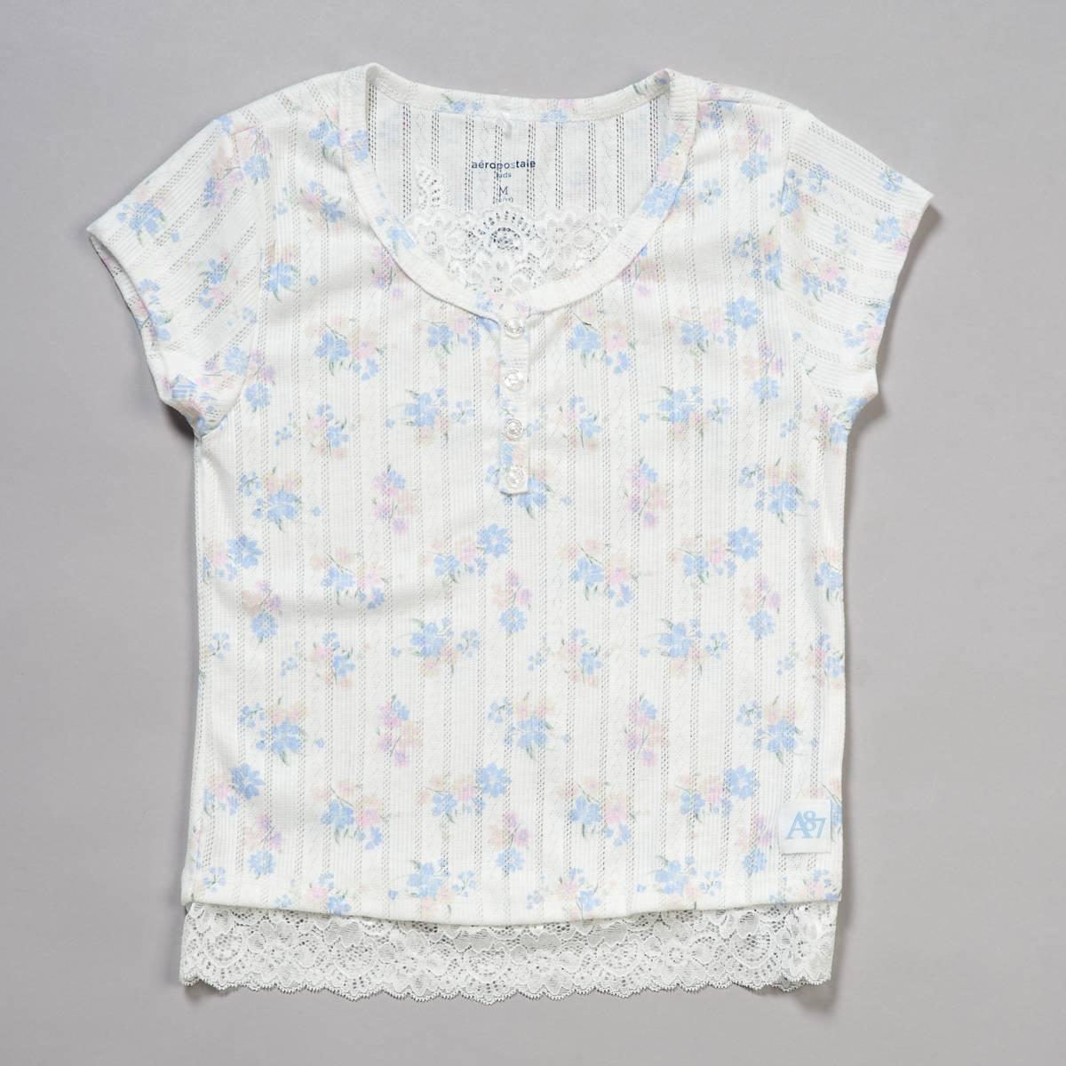 Girls (7-16) Aeropostale Short Sleeve Floral Henley Pointelle Top