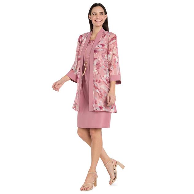 Womens R&M Richards Long Sleeve Rose Floral Jacket Dress
