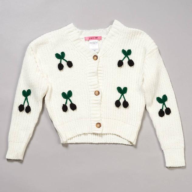 Girls (7-14) paper doll 3D Crochet Cherry Chenille Cardigan