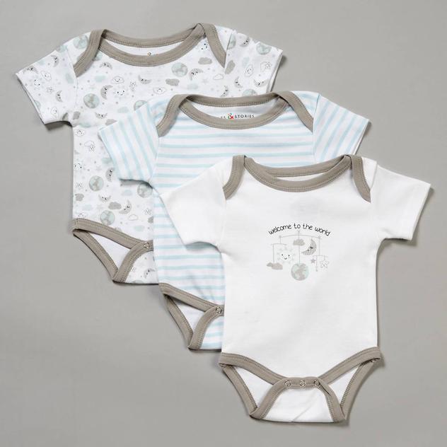 Baby Boy (NB-9M) Tales & Stories 3pk. Welcome to World Bodysuits