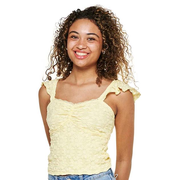 Juniors Pink Rose Ruffle Strap Floral Lace Top