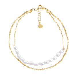 Barefootsies Gold Over Brass Simulated Pearl 2-Strand Anklet