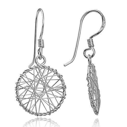 Sterling Silver Round Wire Filigree Drop Earrings