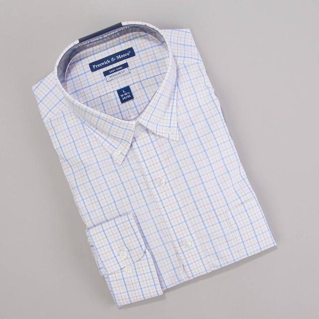 Mens Big & Tall Preswick & Moore® Plaid Dress Shirt - Tan/Blue