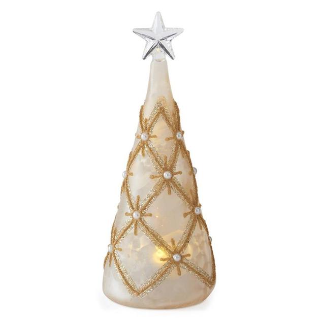 K&K Interiors 8in. Glass LED Cone Shape Tree with Tree Top