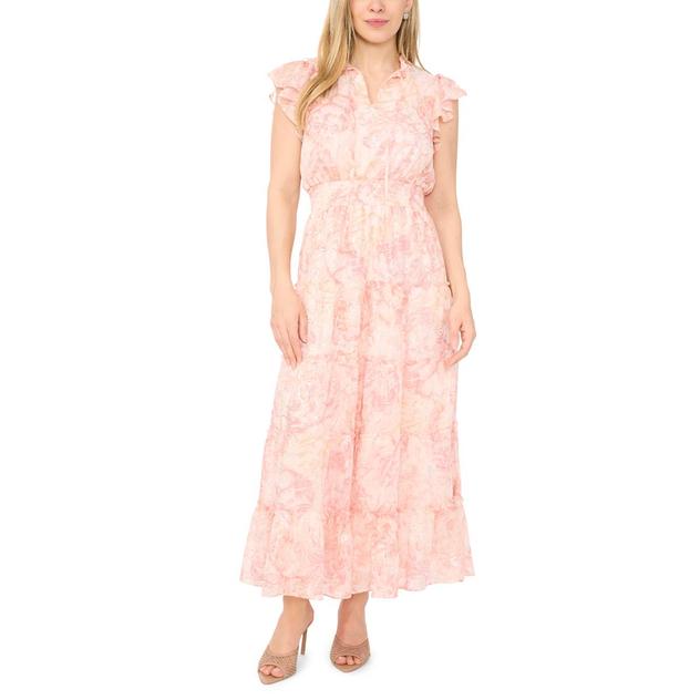 Petite MSK Ruffle Sleeve Tie Neck Floral Tier Maxi Dress