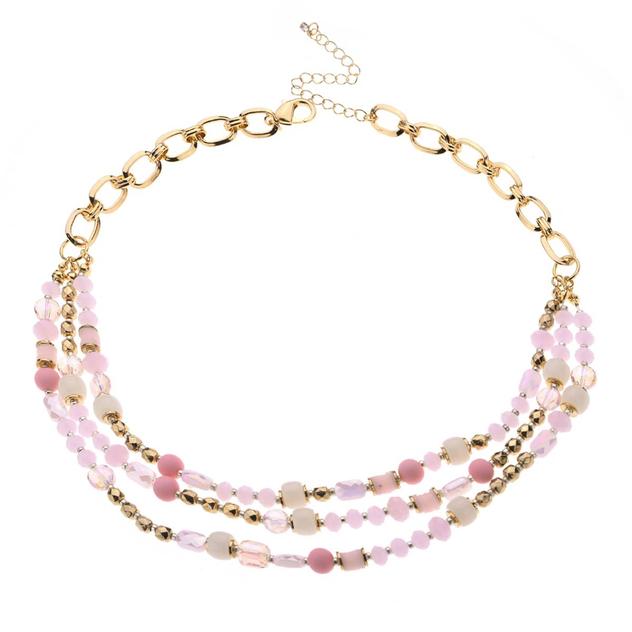 Ashley Cooper™ Gold & Pink Trio Beaded Necklace