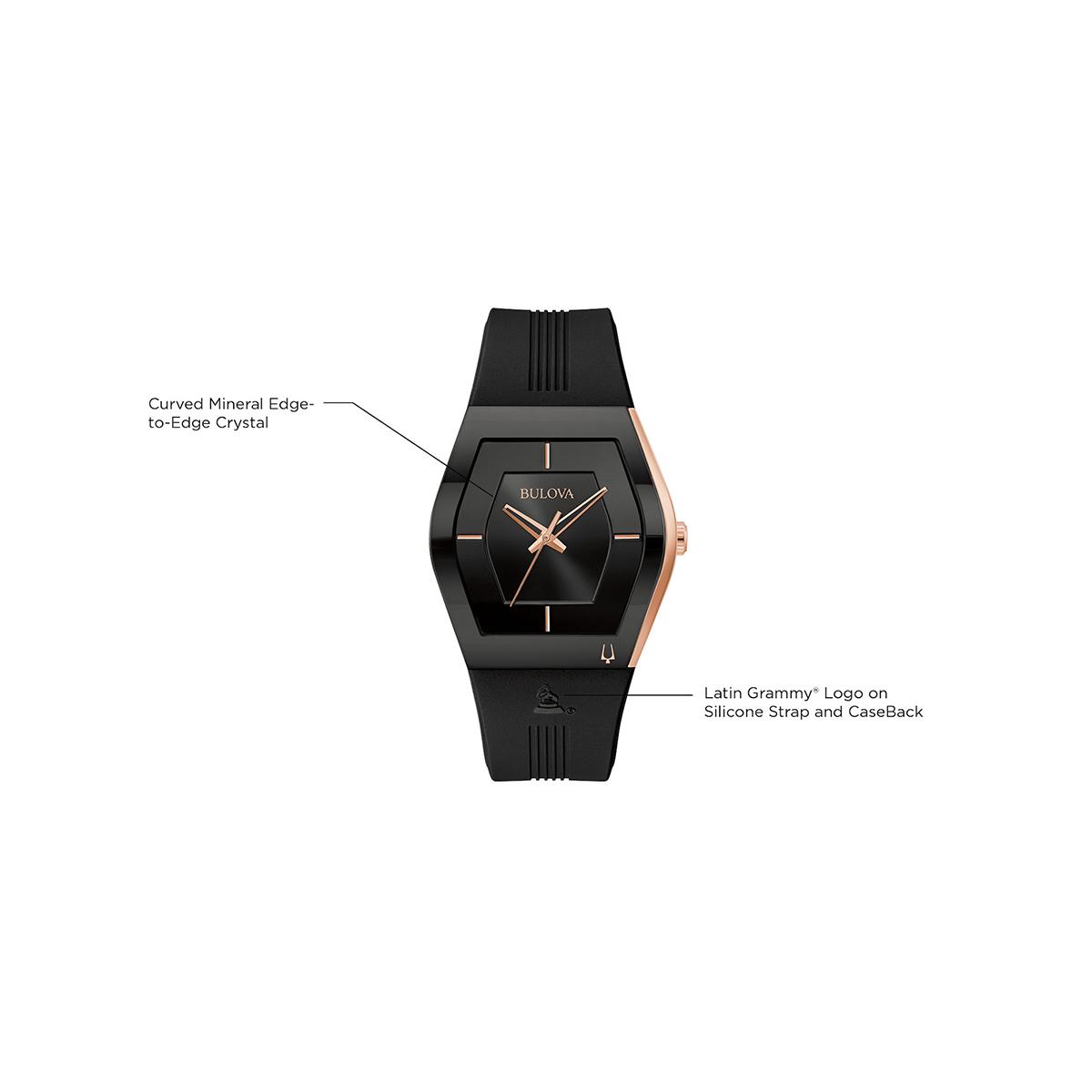Mens Bulova Latin GRAMMY® Black Rosegold Strap Watch - 97A163