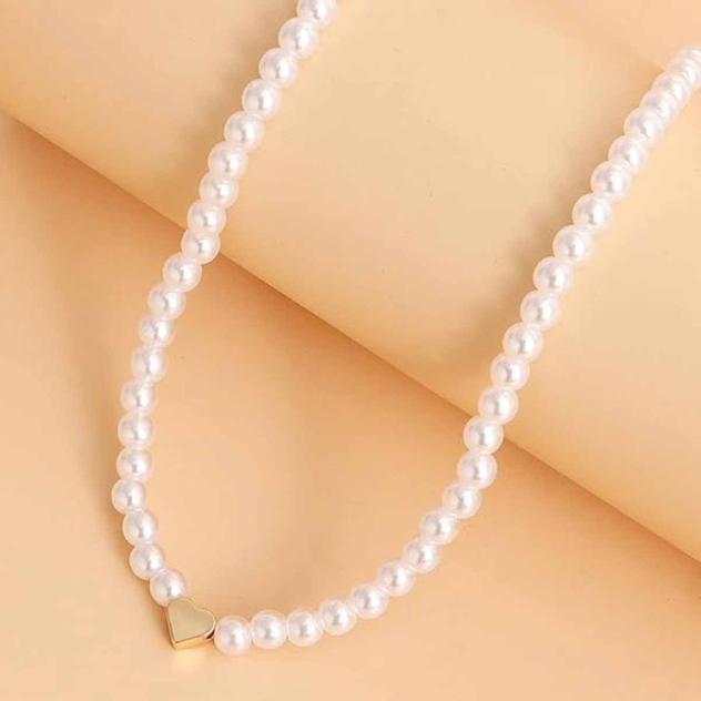 Ashley Ivory Pearl Heart Beaded Choker Necklace