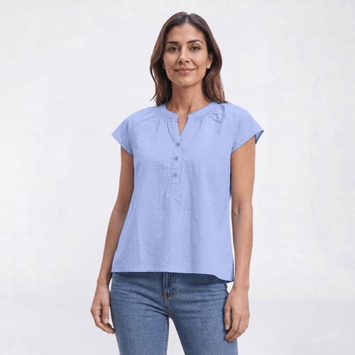 Petite Hasting & Smith Cap Sleeve Split Neck Blouse