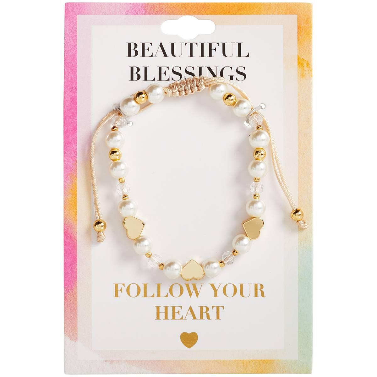Beautiful Blessings Gold-Tone Pearl Heart Bracelet