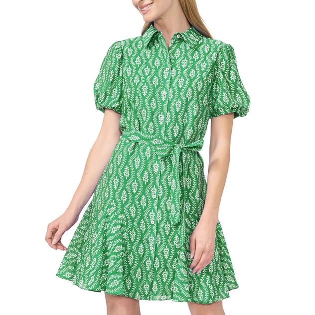 Womens Cece Short Sleeve Leaf Ruffle Hem Shirtdress