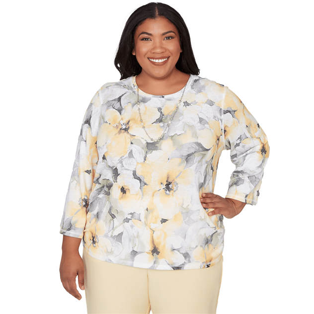 Plus Size Alfred Dunner Al Fresco Watercolor Floral Ruched Blouse